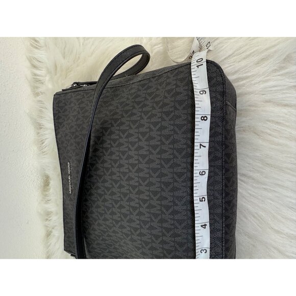 Michael Kors Jet Set Travel Large Messenger Bag Logo-Print Canvas Black/Silver - Picture 12 of 16